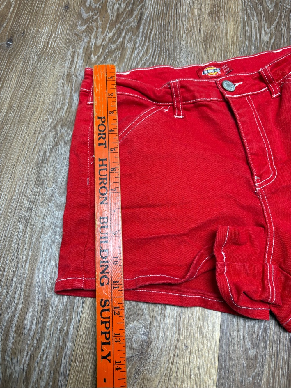 Dickies Women's Bright Red Cotton Stretch Jean Shorts - Picture 7 of 8